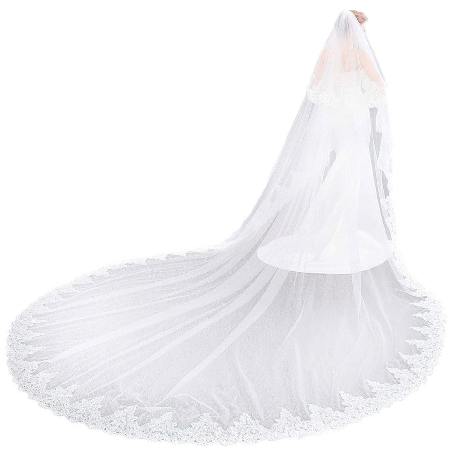 Nozze Veli da Sposa Mantella da Sposa Lunga in Pizzo 3Metri Velo da Sposa in Pizzo A 2 Strati, Romantico di Lusso Accessori da Sposa Veli da Sposa Cattedrale for Abiti da Sposa White