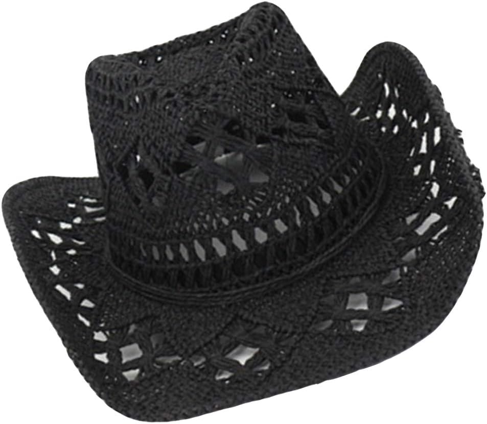 Ruluti Unisex Summer Outdoor Hollow Western Cowboy Hats Hand Woven Straw Hat Breathable Beach Jazz Cap Hats Black 57cm : Clothing, Shoes & Jewelry
