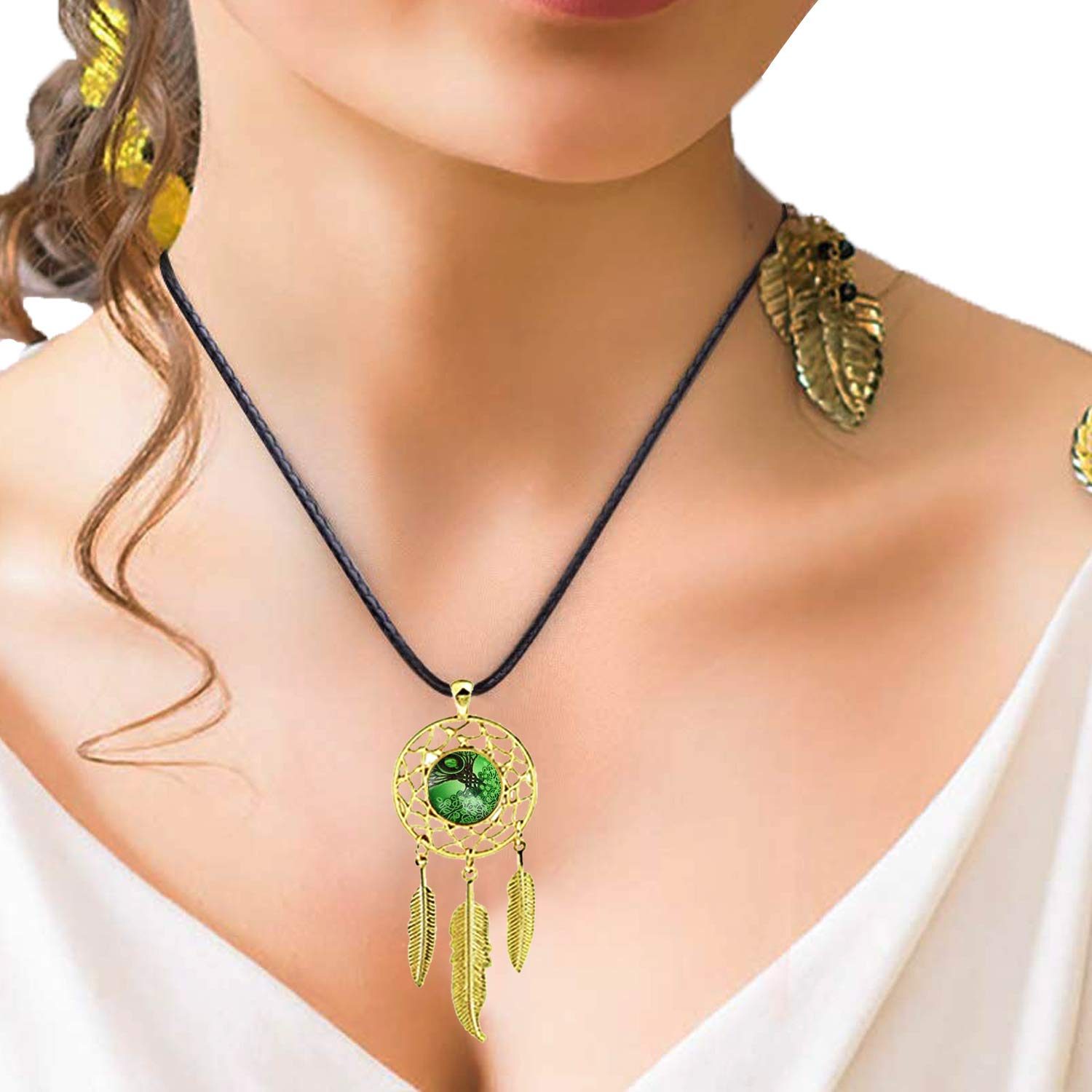 Pendentif Attrape-rêves Kit DIY Attrape-Rêves 56 Pièces - Pendentifs Plateaux, Cabochons Verre & Corde Cire Noire Pour Création Bijoux Personnalisés Création Artisanale