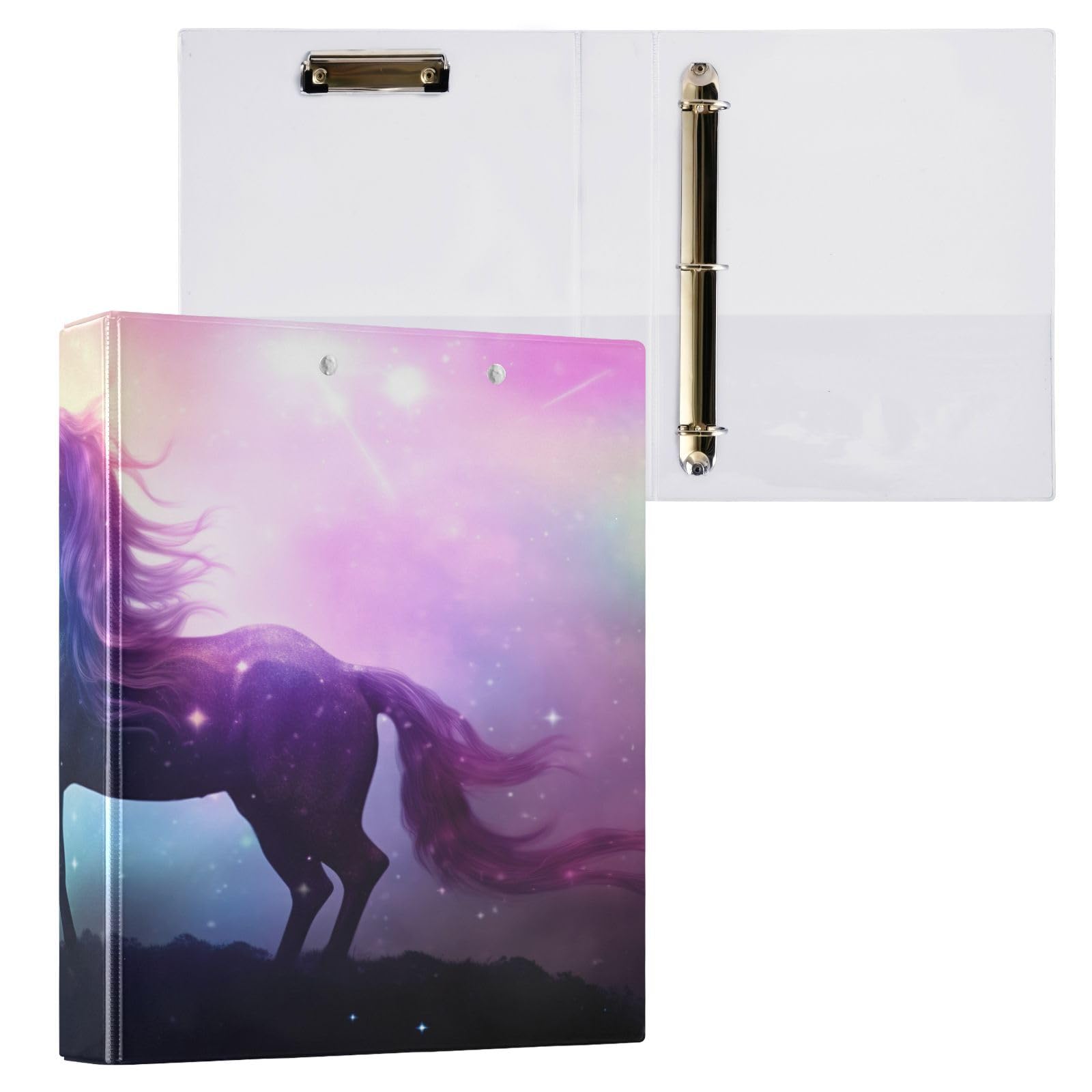 SKYSHU Unicorn - Raccoglitori a 3 anelli rotondi con 3 tasche interne trasparenti in PVC, impermeabili, robusti, con clip in metallo antiscivolo, raccoglitori versatili per 200 fogli, confezione da 2