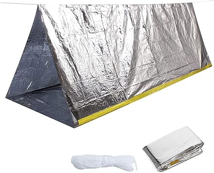 Emergency Survival Tent, Emergency Tent with Rope, Ultralight Rescue Tent, Emergency Tube Tent, Waterproof 2-Person Mylar Thermal Shelter for Hiking Camping