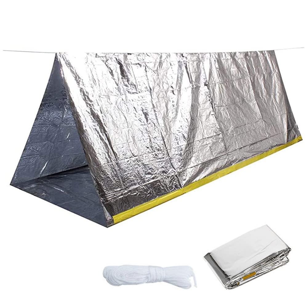 Emergency - Tenda di emergenza con corda ultraleggera, tenda di emergenza, impermeabile, per 2 persone, in Mylar Thermal Shelter per escursioni