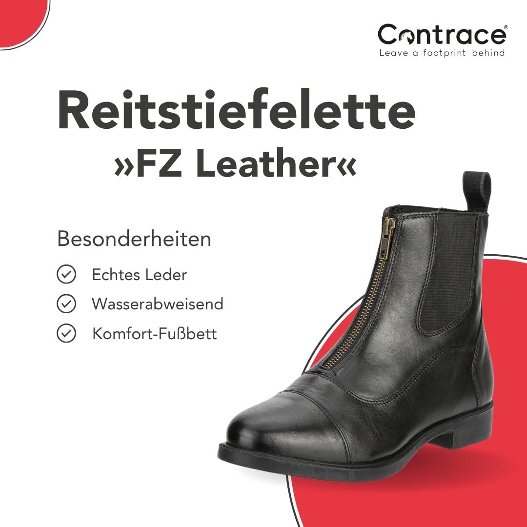Leder-Stiefeletten Frontzip Leather – Schwarz – Gr. 29-46