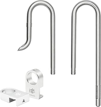 LINLAN 304 Stainless Steel Lily Pipe, Inflow and Outflow with Mini Aluminum Alloy Pipe Holder, 360  Rotatable Outflow, Fits 12mm ID Filter Hose, for Rimless Aquariums 12mm