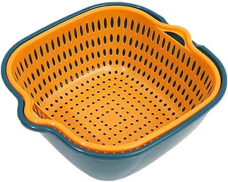 Fruit Vegetable Colander, Multi Layer Kitchen Washing Strainer Basket with Hanging Hole, Kitchen Washing Basket, Drain Water, Wash Rice, Ideal For Home Kitchen Various UsesSmall blue and yellow