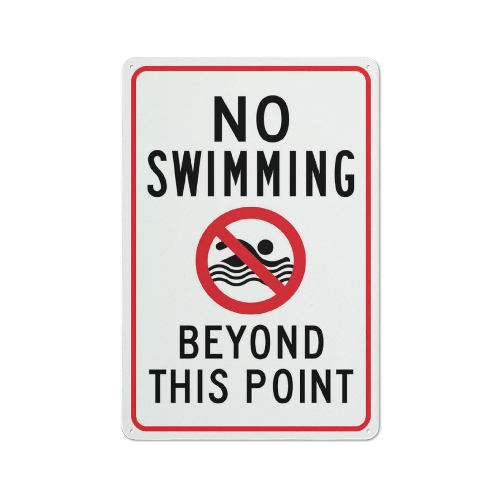 No Swimming Beyond This Point Sign, 8x12 Inch Rust-Free Aluminum Outdoor Metal Tin Sign for Home, Business, Yard