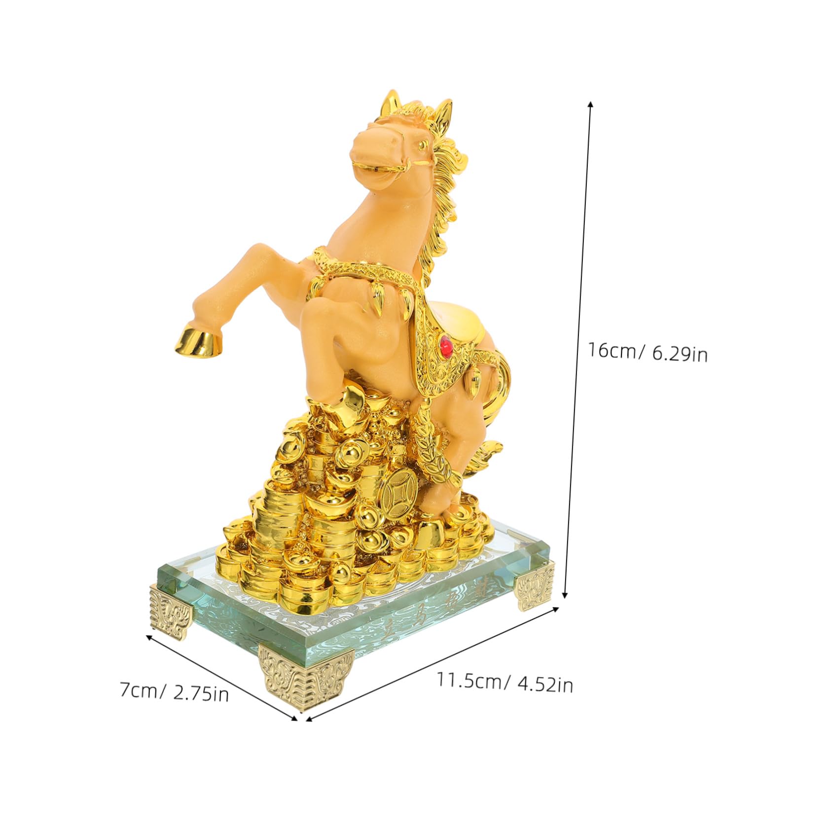 Złota Rzeźba Konia z Żywicy Stojąca Figurka Biurko i Półkę Dekoracja Do Salonu i Biura Kolekcjonerski Ornament Chińskiego Zodiaku