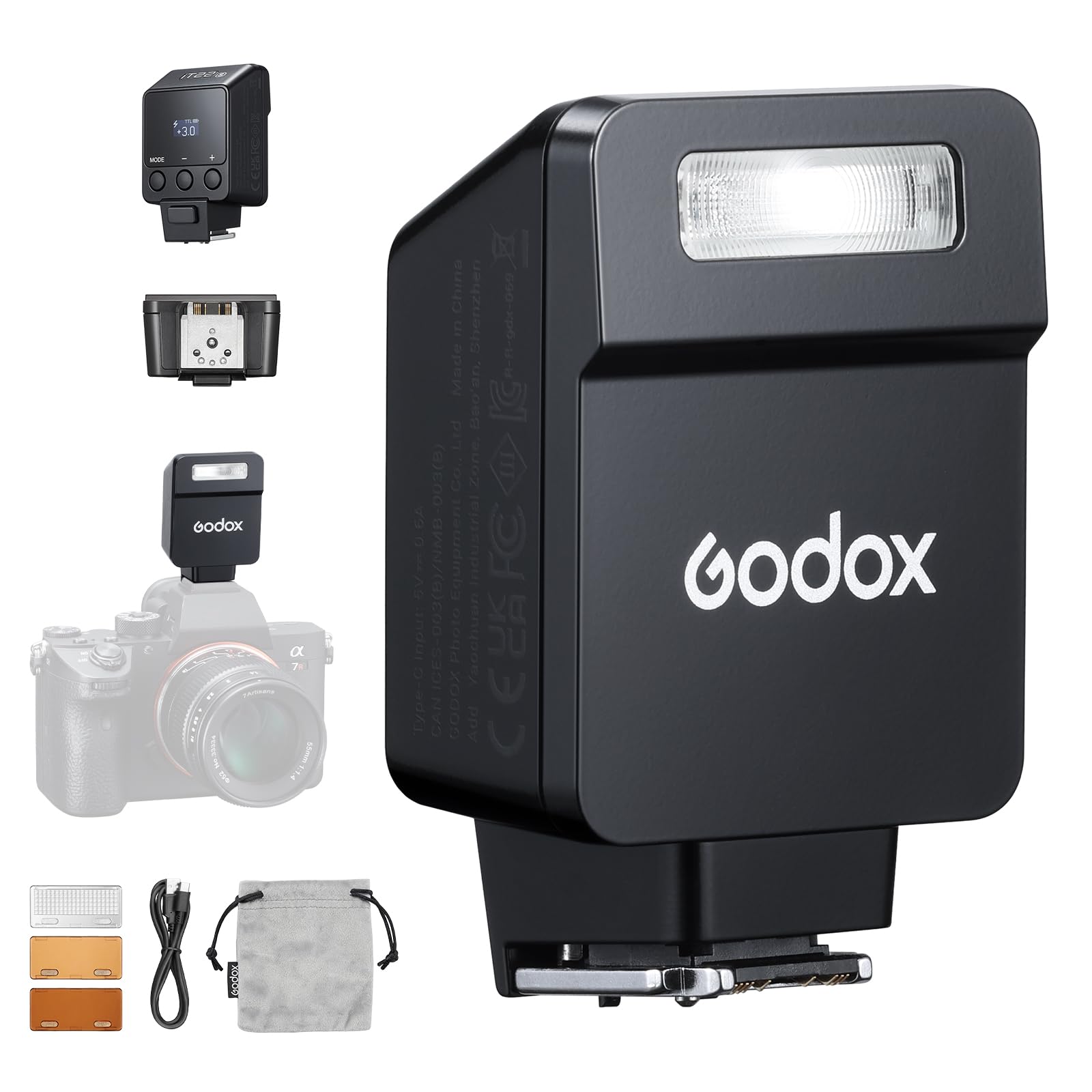 Godox IT22 S, IT22S Mini-Kamerablitz für Sony-Kamera, mit 7,4 V/300 mAh Lithium-Akku, mit magnetischem Diffusor und Filter, IT22S TTL GODOX Flashes, 1,5 Sekunden Recyclingzeit