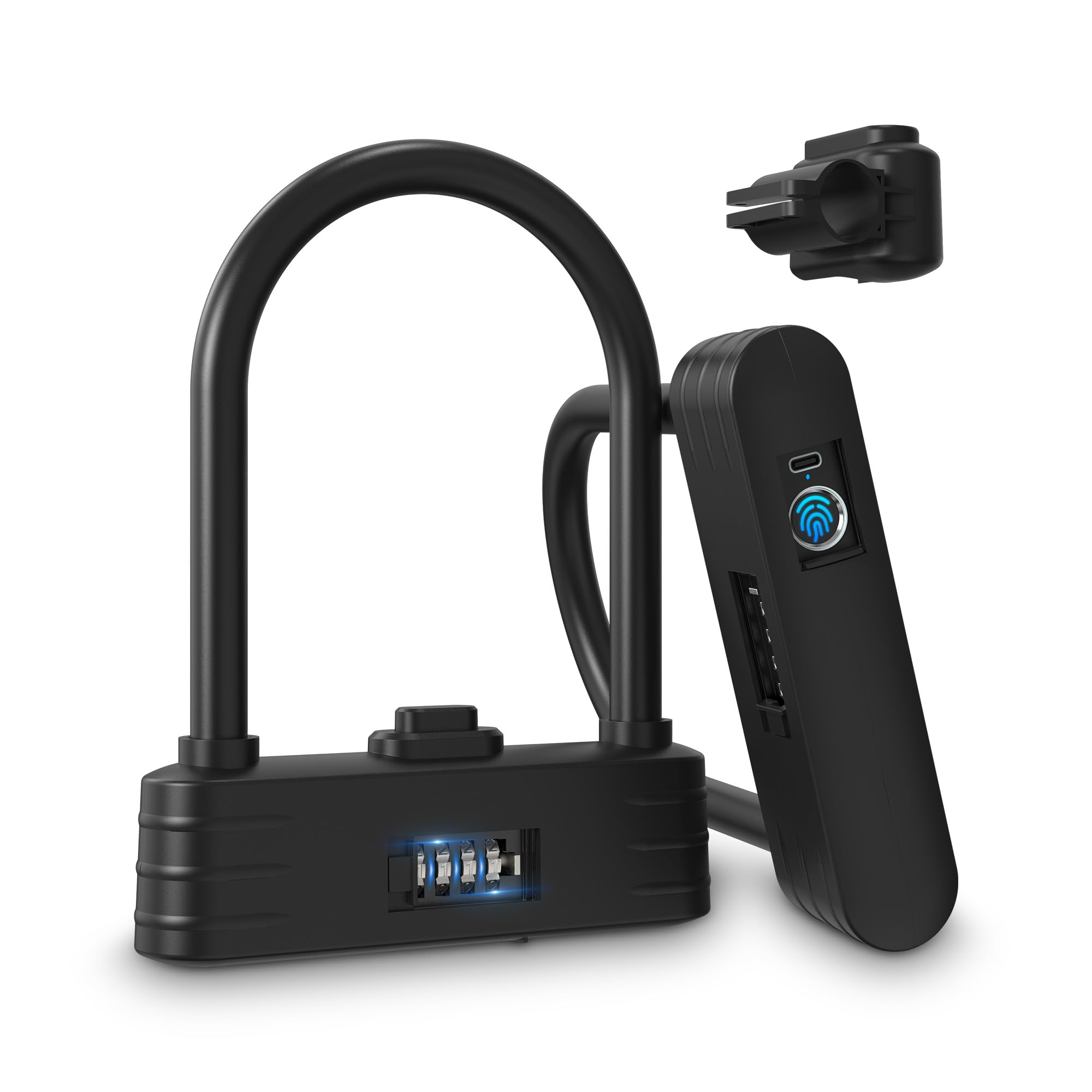 Heavy Duty Anti-Theft U-Shaped Bike Lock with IP66 Waterproof, Keyless Biometric & Combination Lock for Electric Scooter, E-Bike and Motorcycle