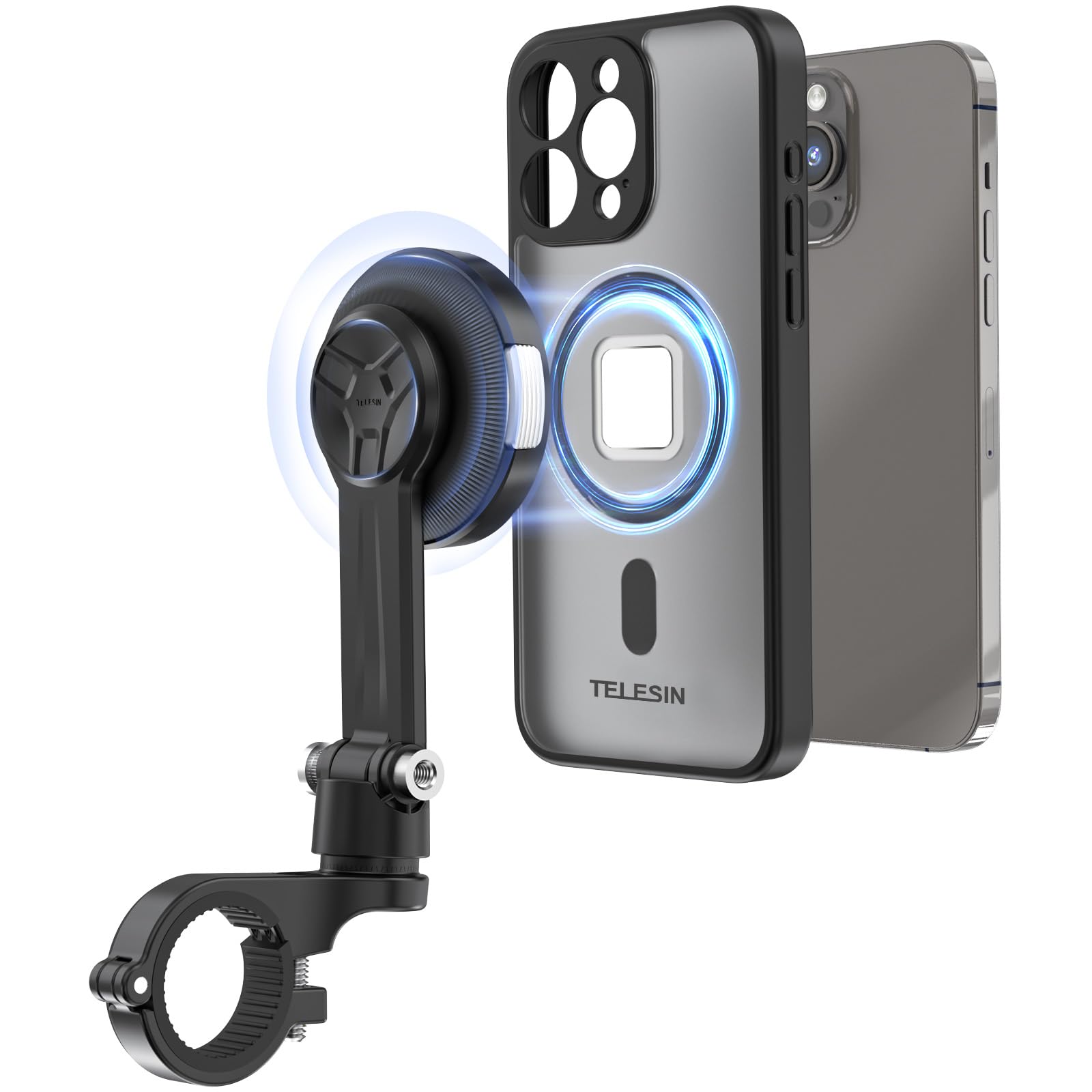 TELESIN Supporto Magnetico Per Moto Per IPhone 16 Pro – Con Smorzatore Di Vibrazioni, Fibbia Metallica E Custodia Inclusa, Per Manubrio 25-28 Mm