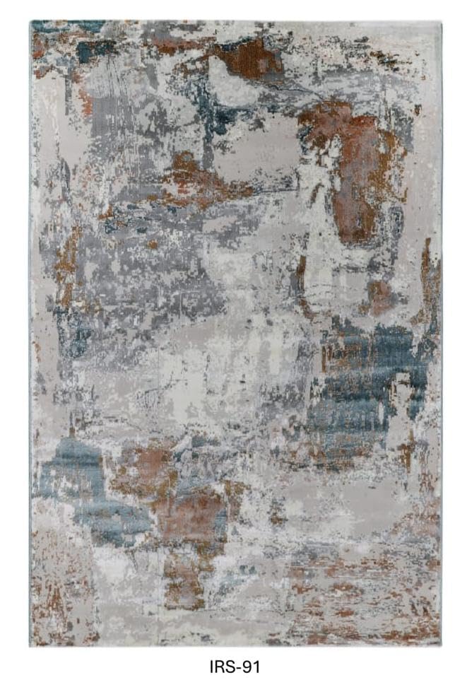 Image of 6x9 Feet (180x270 CM) Carpet for Living Room Hall & Bedroom - Ivory Blue Modern Abstract Geometric Silk-Touch Luxury Hotel-Style Washable Anti-Skid Turkish Area Rug