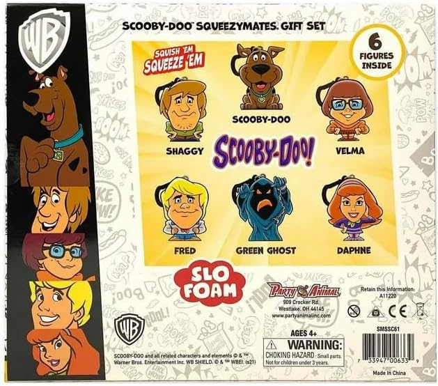 Teenymates Party Animal Squeezymates Scooby Doo Collector Box Set, 6 Figures, 2 1/2 Inch Tall, Team Colors, Small
