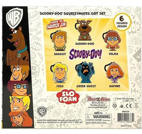 Party Animal Squeezymates Scooby Doo Collector Box Set, 6 Figures, 2 1/2 Inch Tall, Team Colors