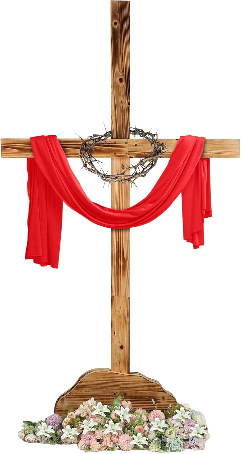 lineshading 71 inch extra large wood cross christmas standing cross decoration jesus christ catholic crafted he is risen outdoor decor for party wedding communion church decor 71"l x 39"w