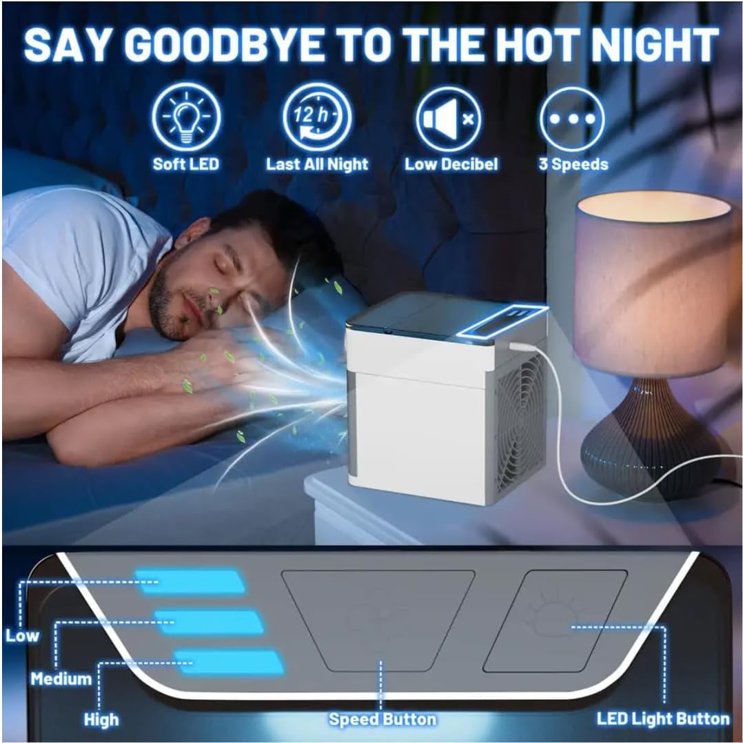 Aire Acondicionado Portátil | Climatizador Evaporativo Silencioso y Potente con 3 Niveles | Mini Air Cooler USB y Corriente | Bajo Consumo A+ para Dormitorio u Oficina U-KNV126