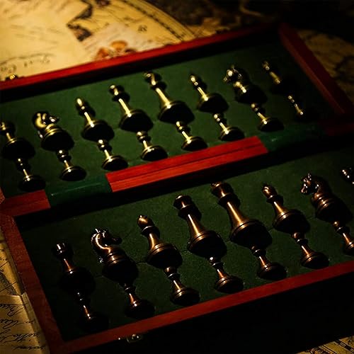 Miniatura 8 de Juego de ajedrez de metal de viaje para niños y adultos con tablero de madera plegable y caja de almacenamiento plegable, piezas de ajedrez estándar