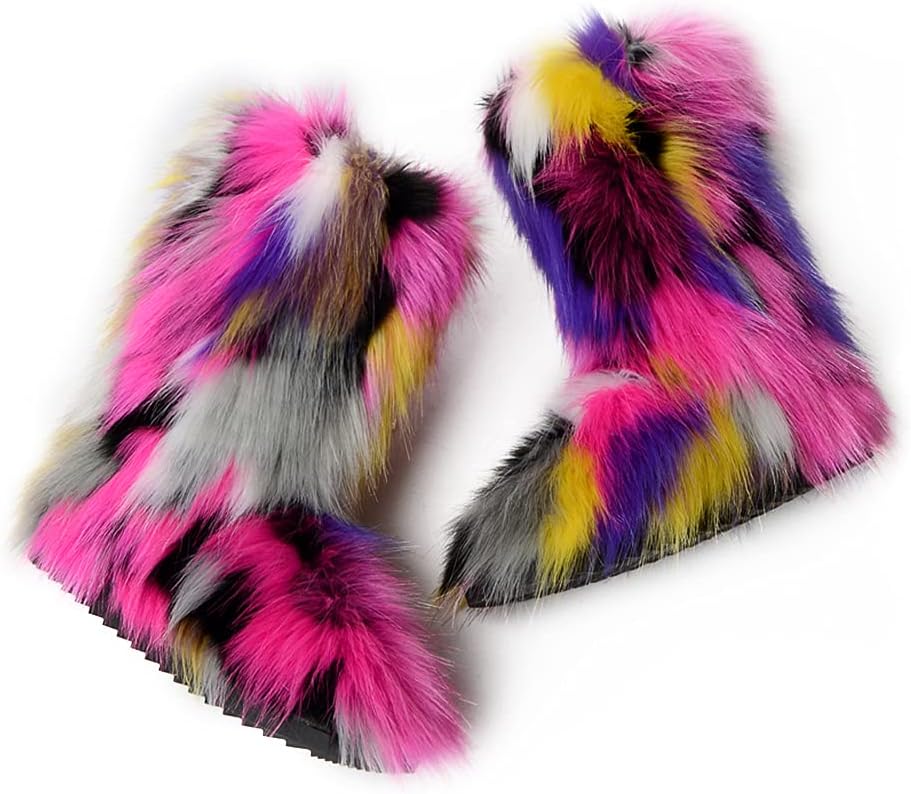 ZOSCGJMY Faux Fur Boots for Women Fuzzy Fluffy Furry Round Toe Suede Winter Snow Boots Flat Shoes - Image 3