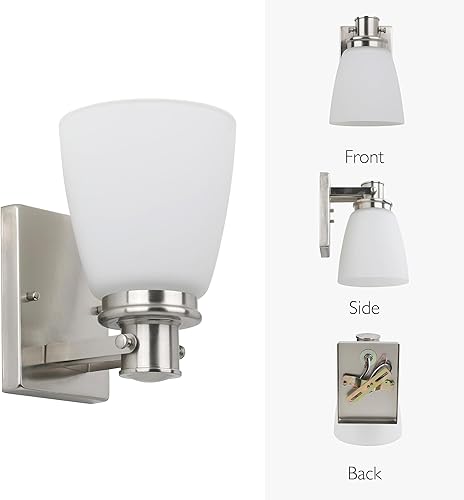 Miniatura 2 de Design House 589515 Atkinson - Lámpara de pared con forma de campana de vidrio esmerilado para pasillo, baño, vestíbulo, dormitorio, níquel satinado