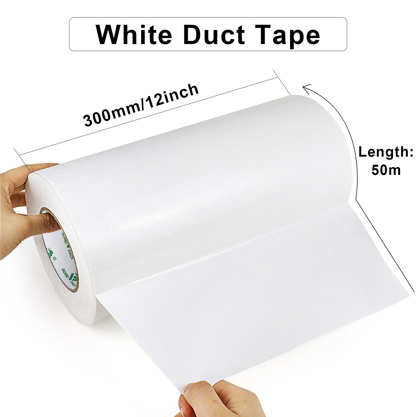 BOMEI PACK Cinta adhesiva de tela blanca de 300 mm x 50 m, reforzada, resistente al agua, cinta adhesiva resistente para fijar reparaciones, manualidades, etiquetado, cajas de sellado para trabajos en