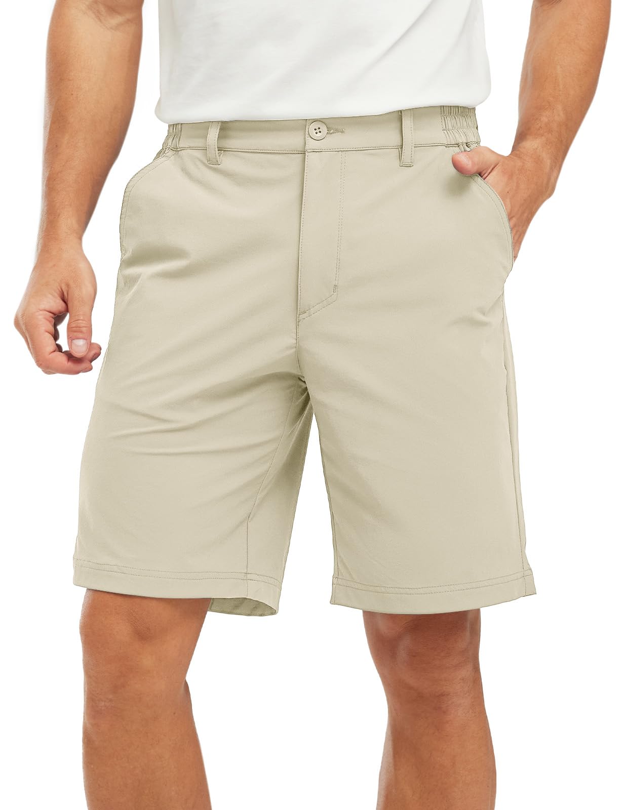 TBMPOY Men's Shorts Golf 9" Casual Elastic Waist Quick Dry Flat Front Travel Shorts with 5 Pockets