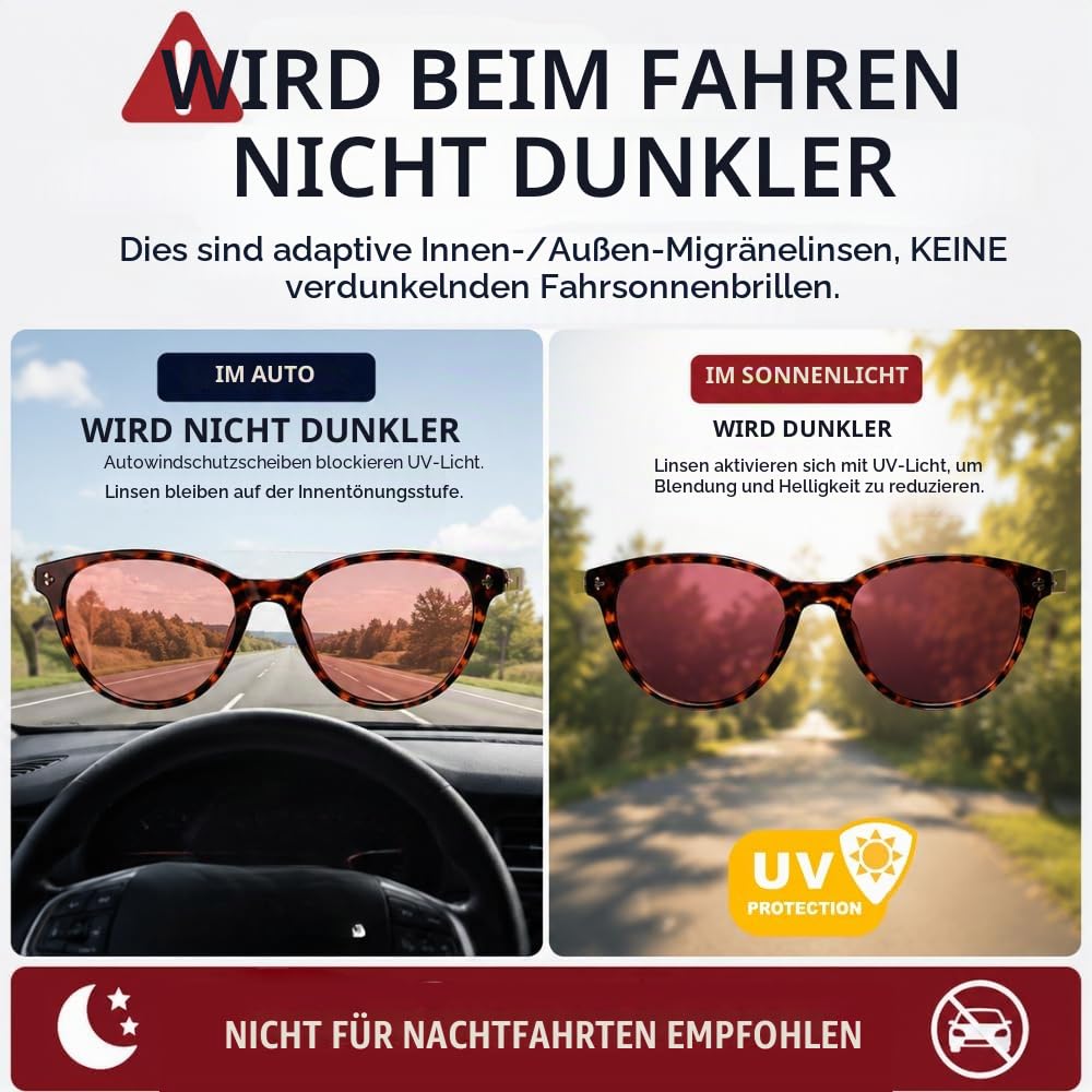 Family Tree Remedies FL-41 Migränebrille mit AR-Übergangsgläsern für Innen- und Außenlichtempfindlichkeit & Photophobie (Tortoise Pro)