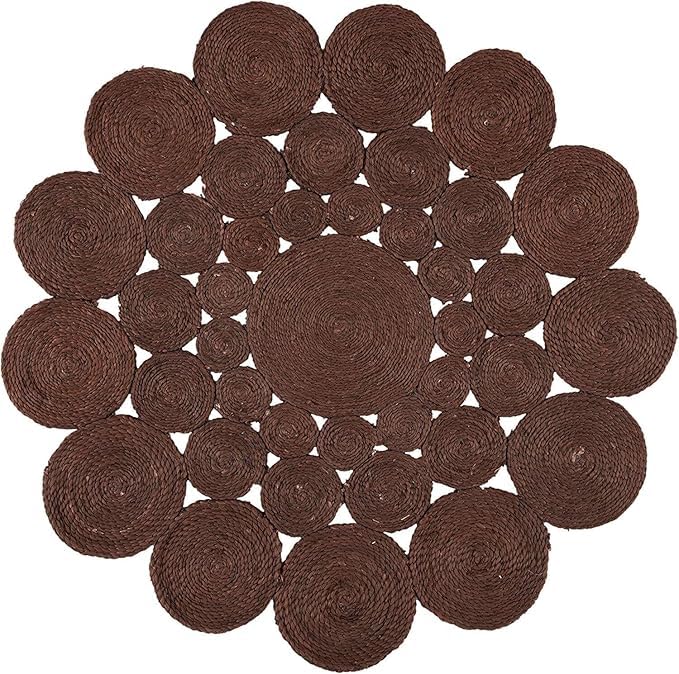 Handgefertigte Blumenform reine Jute Bodenfläche Teppich für Wohnzimmer Jute Runde Bodenmatte Teppiche für Wohnzimmer Jute Mitteltisch Teppich (180cm x 180cm)