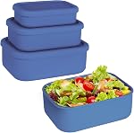 Contenants de stockage de produits alimentaires en silicone, ensemble de 3 Boîte à lunch en silicone avec lids, Silicone à feuille dure, hermétique, Micro-ondes, Lave-vaisselle et congélateur (10oz, 23.6oz, 44oz) (Rose)