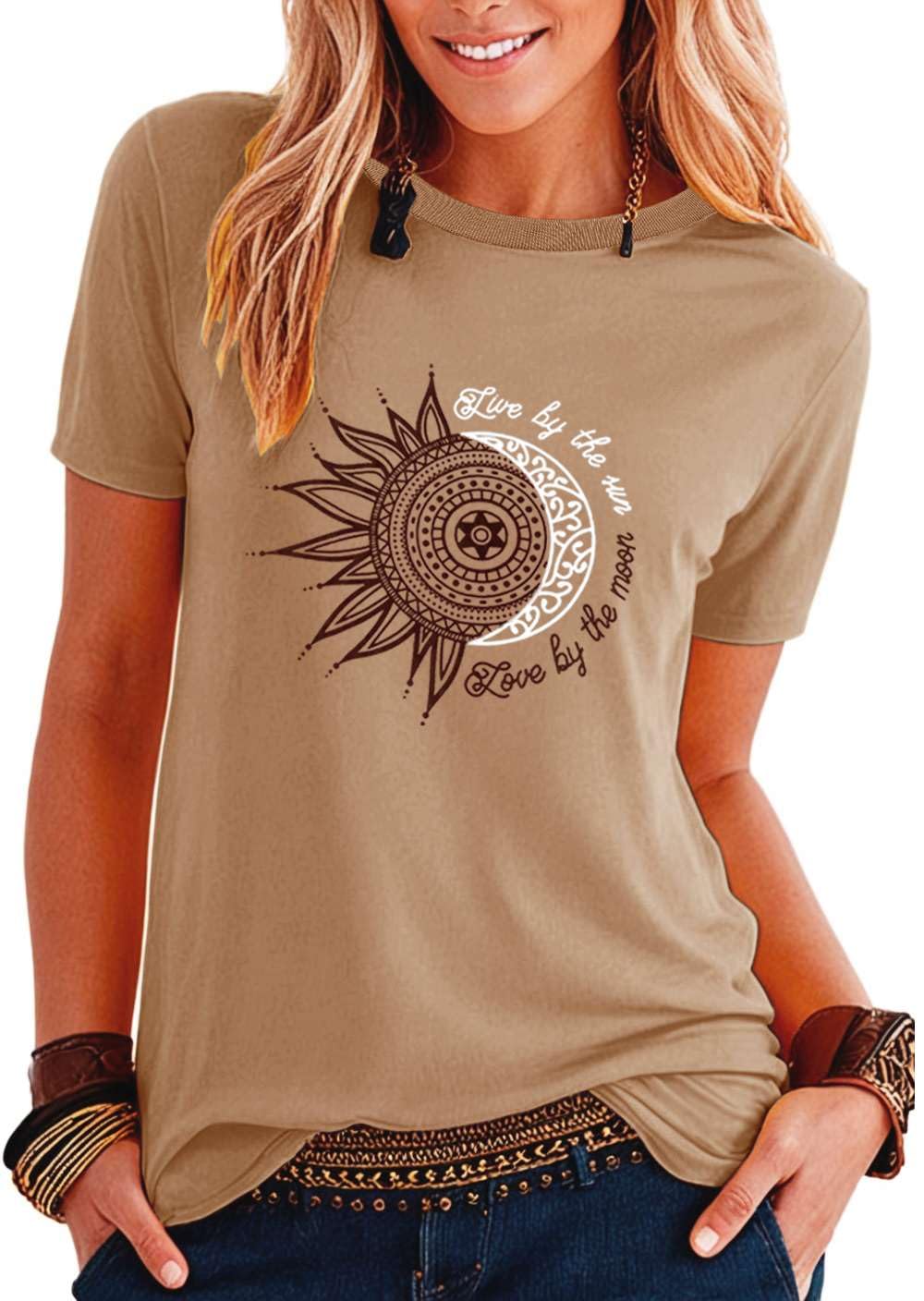 Teesho Damenblusen Sommer Tshirt Bedruck Tops Casual Tunika Shirt Oberteil Locker Longshirt