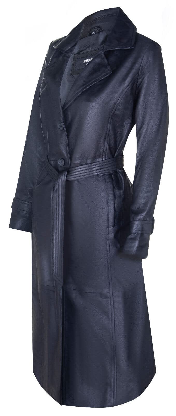 Infinity Leather Klassischer Trenchcoat aus Schwarzem Leder in Voller Länge für Damen Schwarz