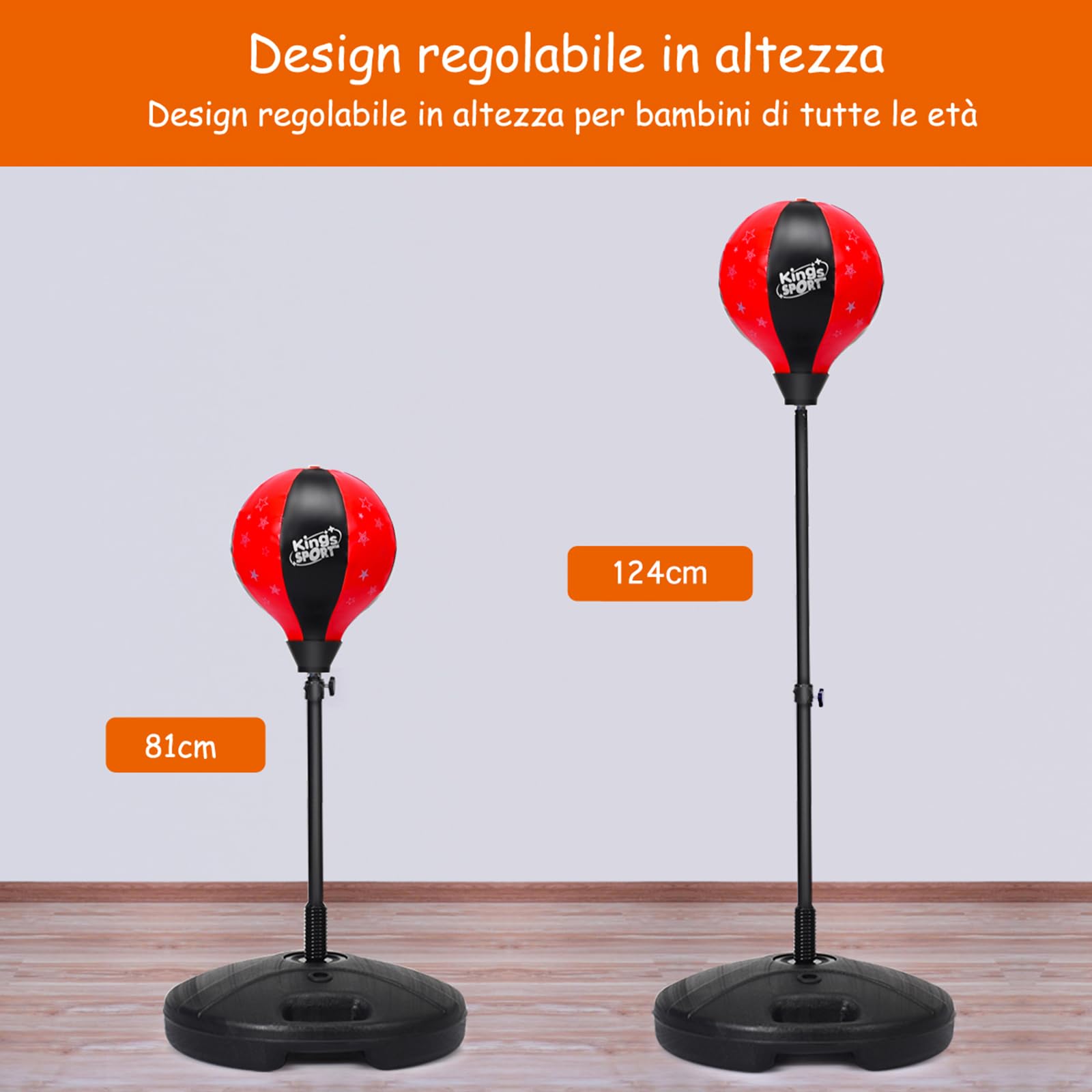 COSTWAY Sacco da Boxe per Bambini Altezza Regolabile, Punching Ball per Bambini con Guantoni, Palla di Pugilato da Terra con Base Stabile Riempibile con Acqua o Sabbia