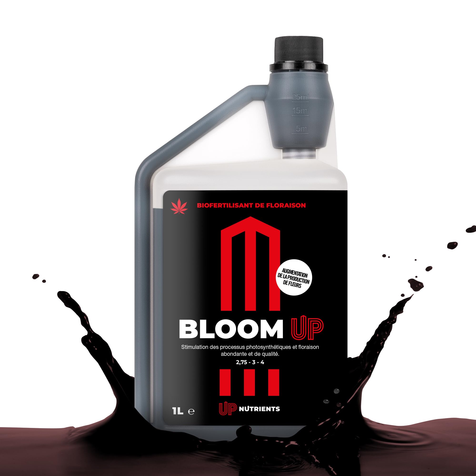 Engrais Bio Bloom UP 1L - Stimulant Floraison NPK 2.75-3-4 - Pour Fleurs Abondantes Et Résineuses, Compatible Agriculture Biologique