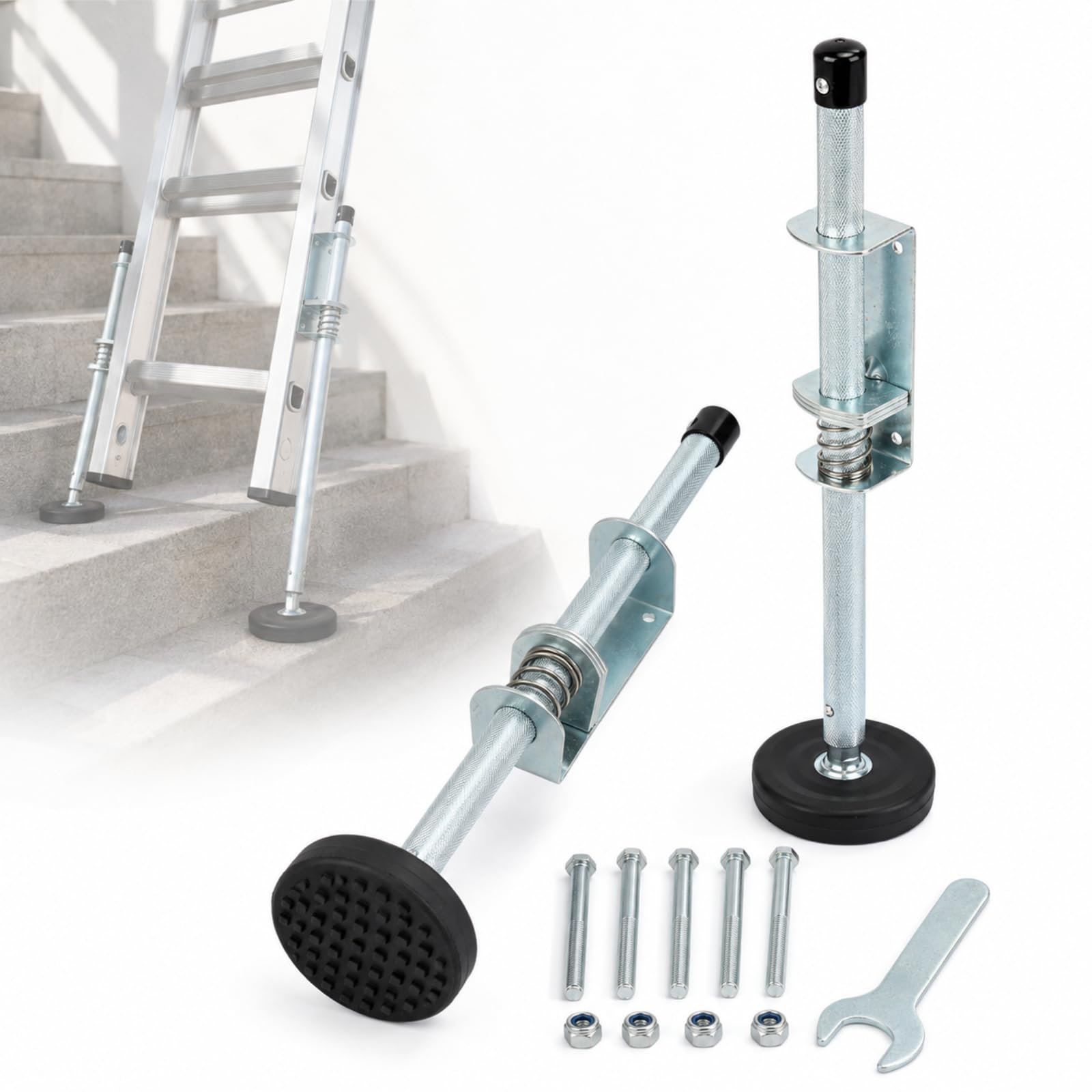 2 Niveladores De Escalera Ajustables, Estabilizadores De Escalera Resistentes con Patas De Goma, Herramienta De Nivelación Segura para Escaleras Extensibles 60cm （6 * 70mm）