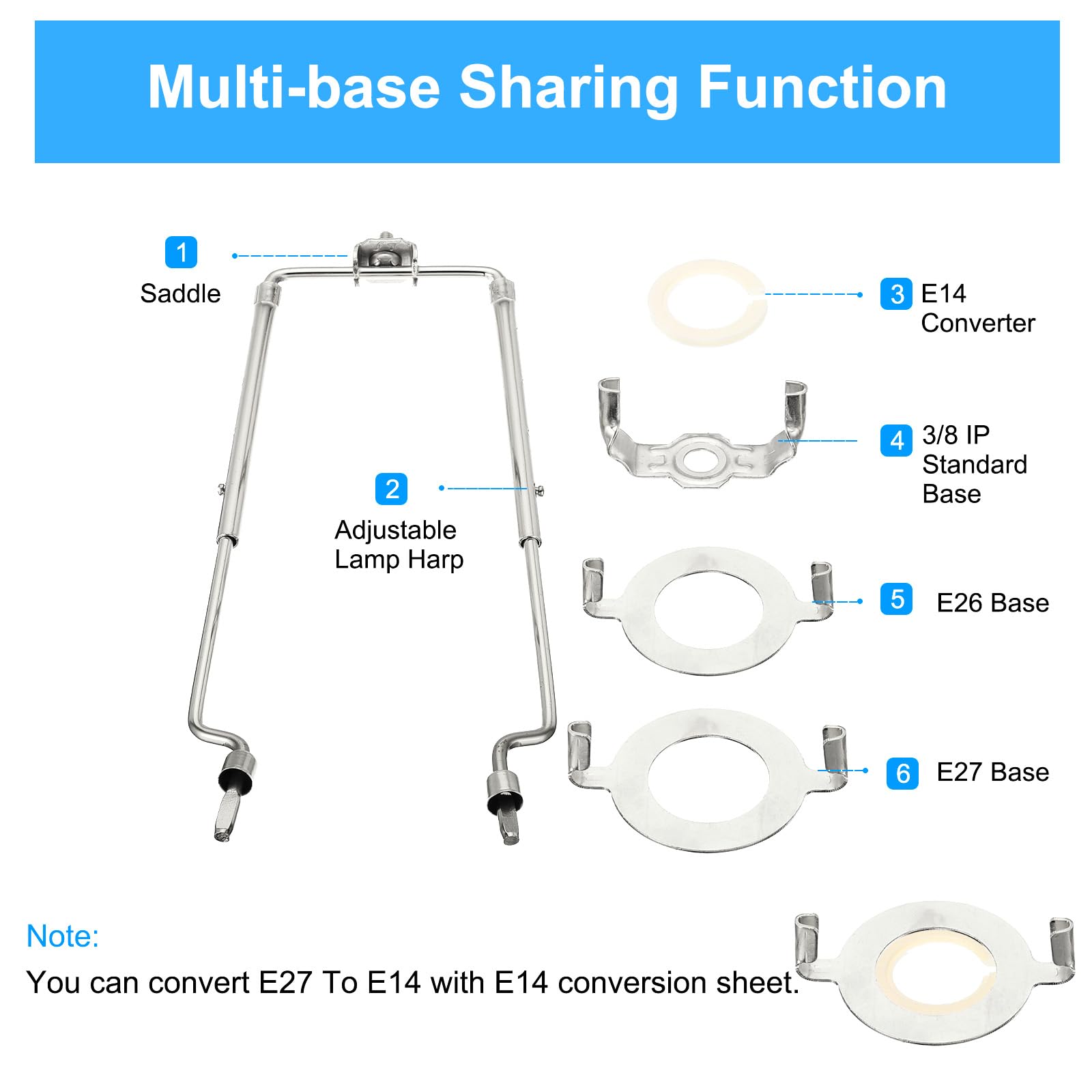 PATIKIL 8 9 10 11 Pulgadas Lámpara Arpa Kit con Remate, 1 Juego Ajustable Lámpara Sombra Apoyo Soporte con 3/8 IP E14 E26 E27 Luz Base para Mesa Piso Lámpara, Plata