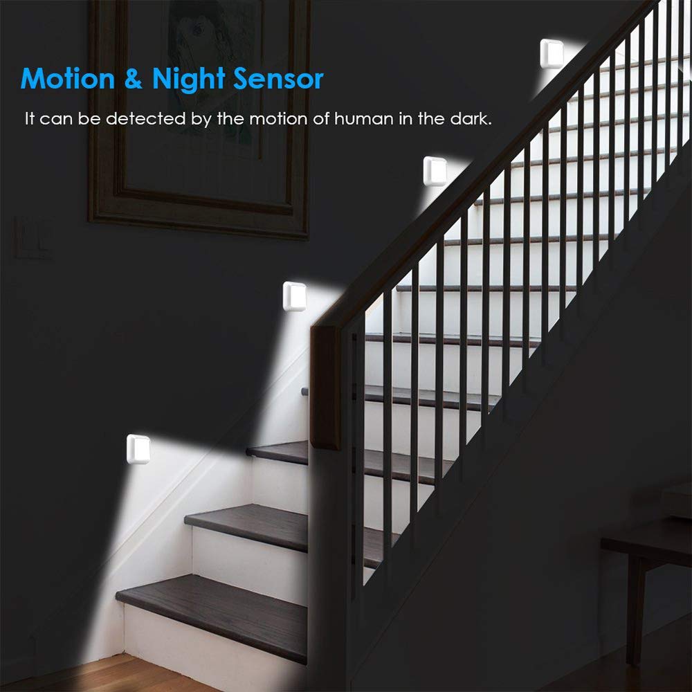 La luz del Sensor, Armario de luz, luz de Noche LED portátil, 6 súper Brillante Leds, con Pilas, móviles, imanes incorporados, luz Blanca para Escaleras, Pasillo-3 Pack