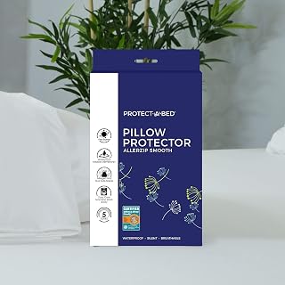 Protect-A-Bed AllerZip Smooth Waterproof Pillow Protector, Blocks Bed Bugs, Dust Mites and Allergens, Machine Washable, King (2-Pack)