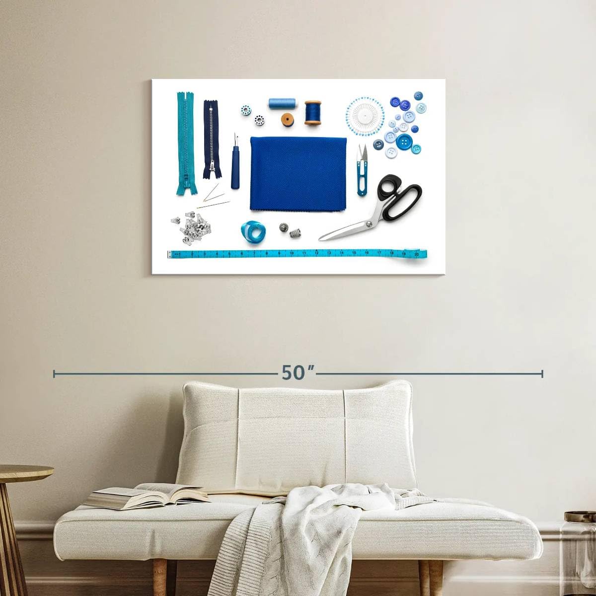 Elephant Stock - Blue Sewing Kit Wall Art - Horizontal Canvas Wall Art - Living Room Wall Decor - Photography Hobbies And Lifestyle Canvas Art - White And Turquoise Decor - 36