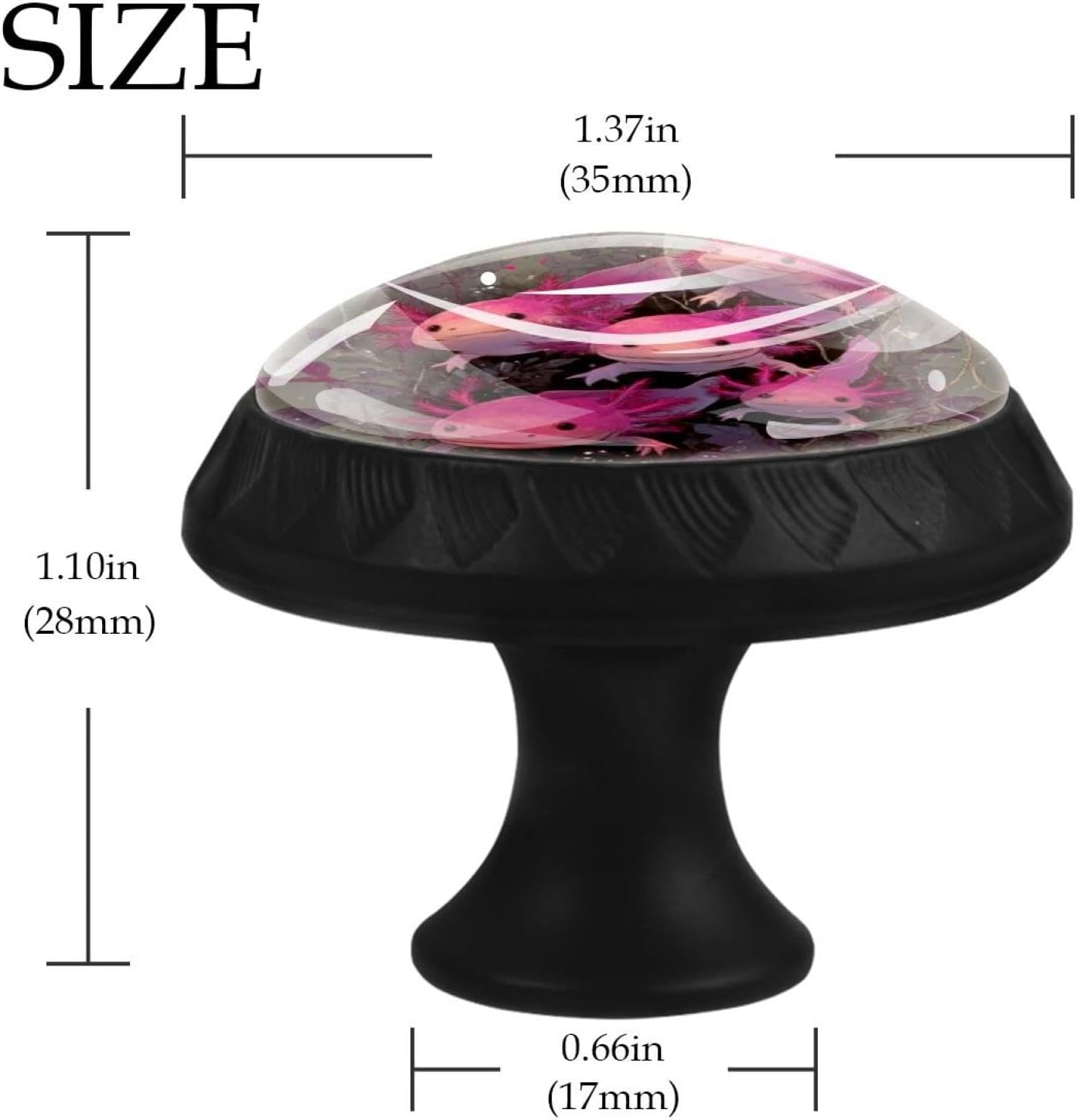 Black Pink Axolotls (3) Printed Drawer Pulls, Sturdy Cabinet Knobs for Bedroom Furniture and Closet