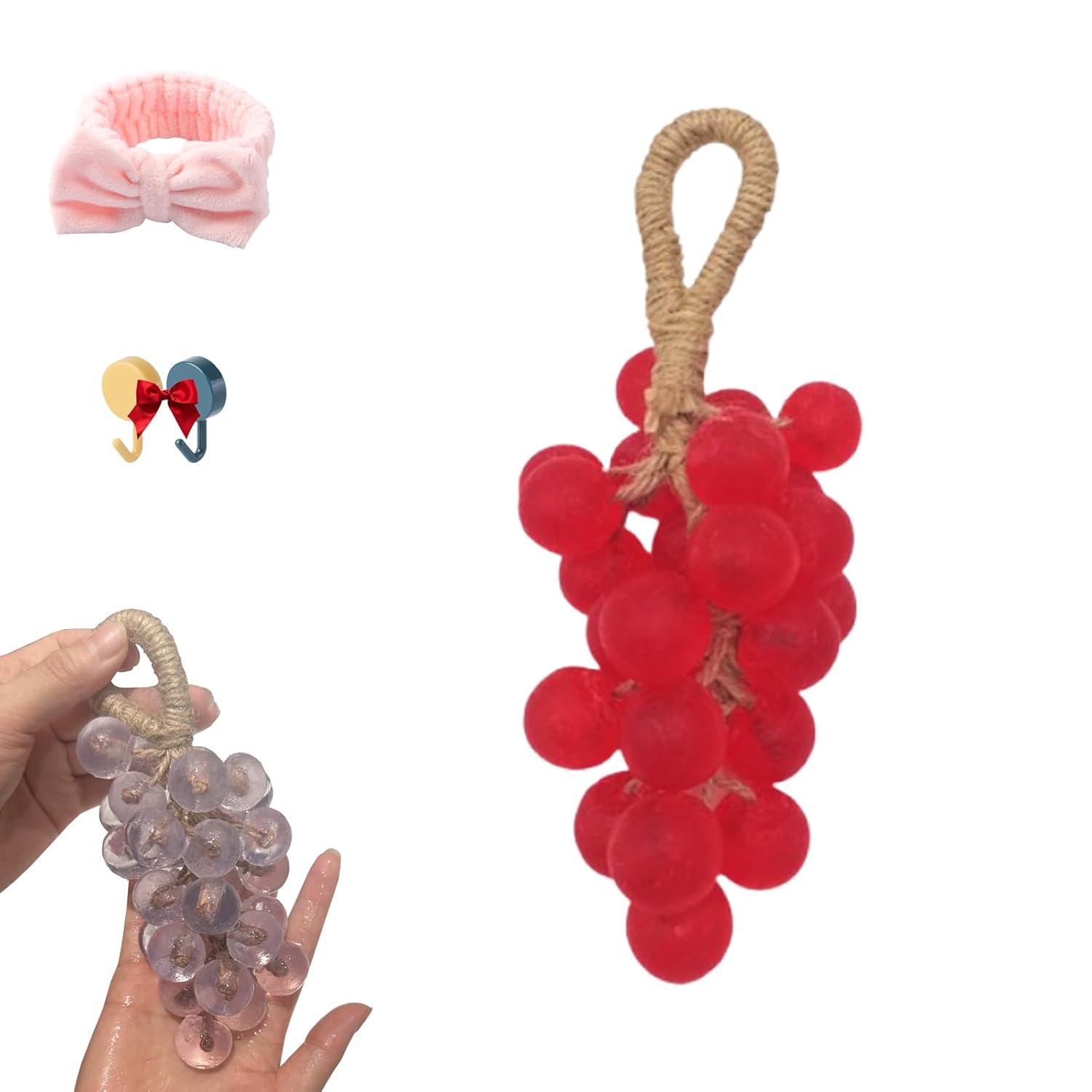 Grape Soaps on A Rope, Personalized Original Handmade Crystal Grapes Cluster Shaped Soaps, Fruit Shaped Hanging Vegan Soap on A Rope, DIY Home Decor and Gift Choice for Washing Hands (Blue)