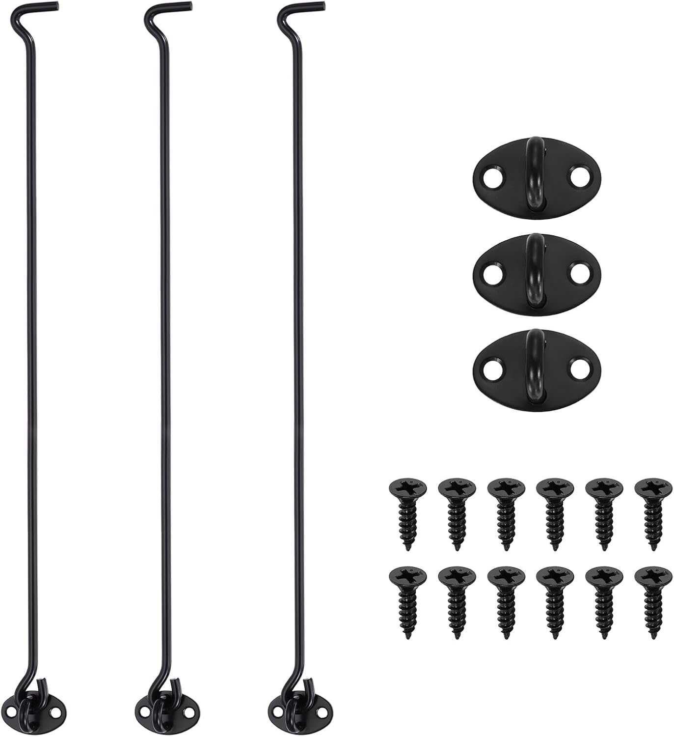 uxcell 6Pcs Hook and Eye Latch, 15.8" Stainless Steel Door Lock Gate Latch Rust-Resistant Sliding Door Lock Eye Hook Latches with Screws for Doors Window Fence, Black