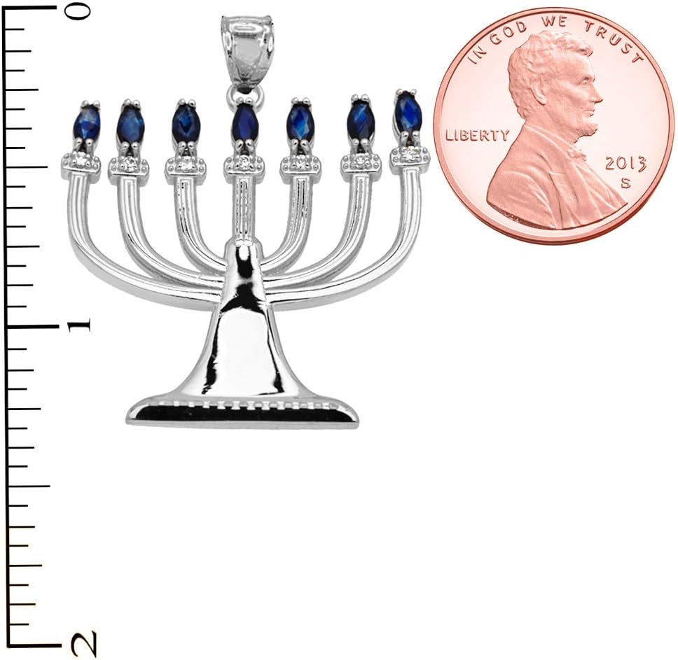 Fine Sterling Silver Sapphire and Diamond Menorah Pendant