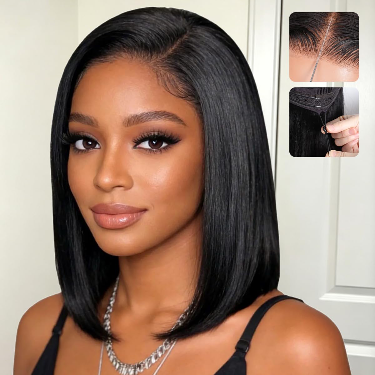 Pre Plucked Pre Cut HD Lace Front Wig 150% Density Glueless Bob 12 Inch Straight Glueless Bob Wig 13x4 HD Frontal Lace Human Hair 180 Density  main image 4