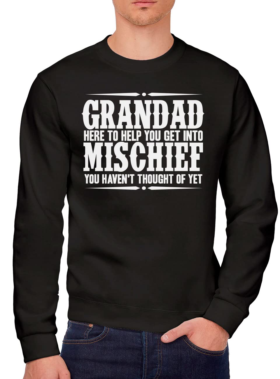 Hotscamp Men's Black Grandad Here To Help You Get Into Mischief - Sweatshirt - Funny Grandad Joke Xl