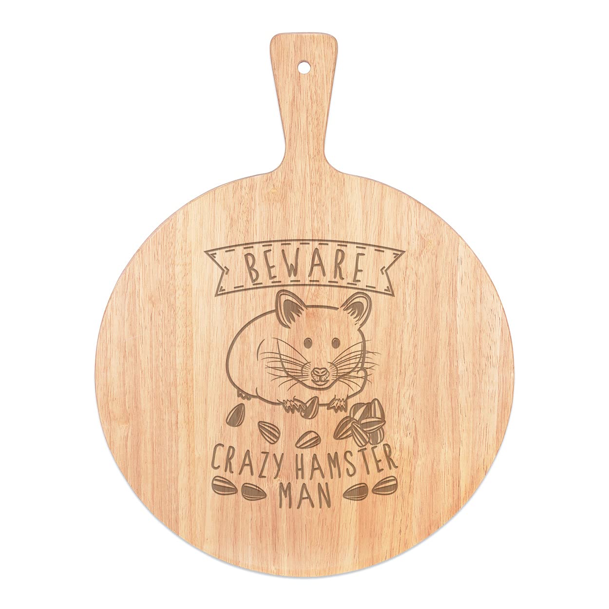Pizza Board Hamster Homme Rame Plateau Service Poignée Bois Rond 45x34cm