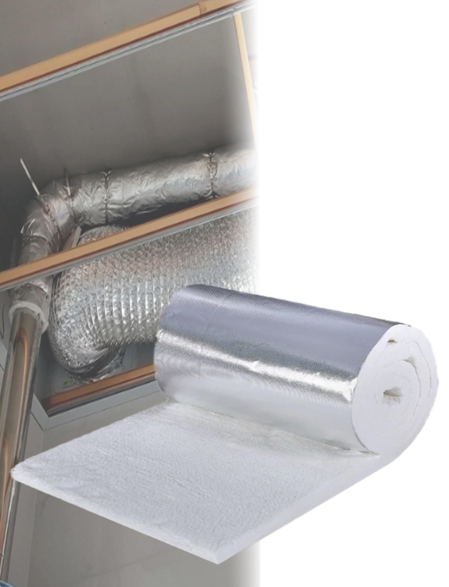 Aislamiento térmico de fibra de vidrio for tuberías, con respaldo de aluminio y protección contra altas temperaturas(0,78 pulgadas de espesor).(D-11cm (4.3in))
