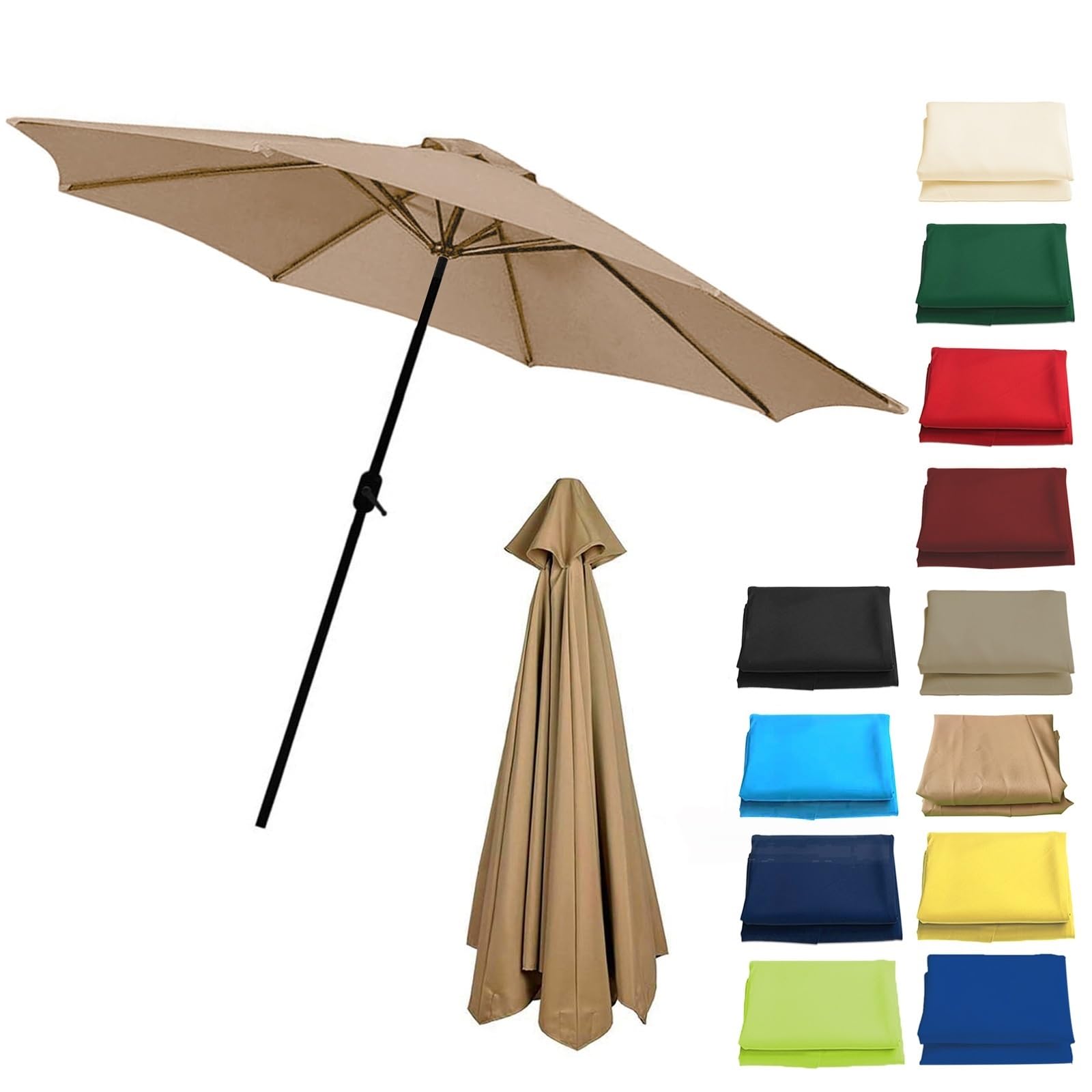 Replacement Parasol Canopy Sun Umbrella For 2/2.7/3.0m-6/8 Arms, Waterproof Outdoor Garden Canopy, Beach Parasols Covers, Fabric Sun Shade Top Only(Khaki,(8Rib) 2.7m/106in)