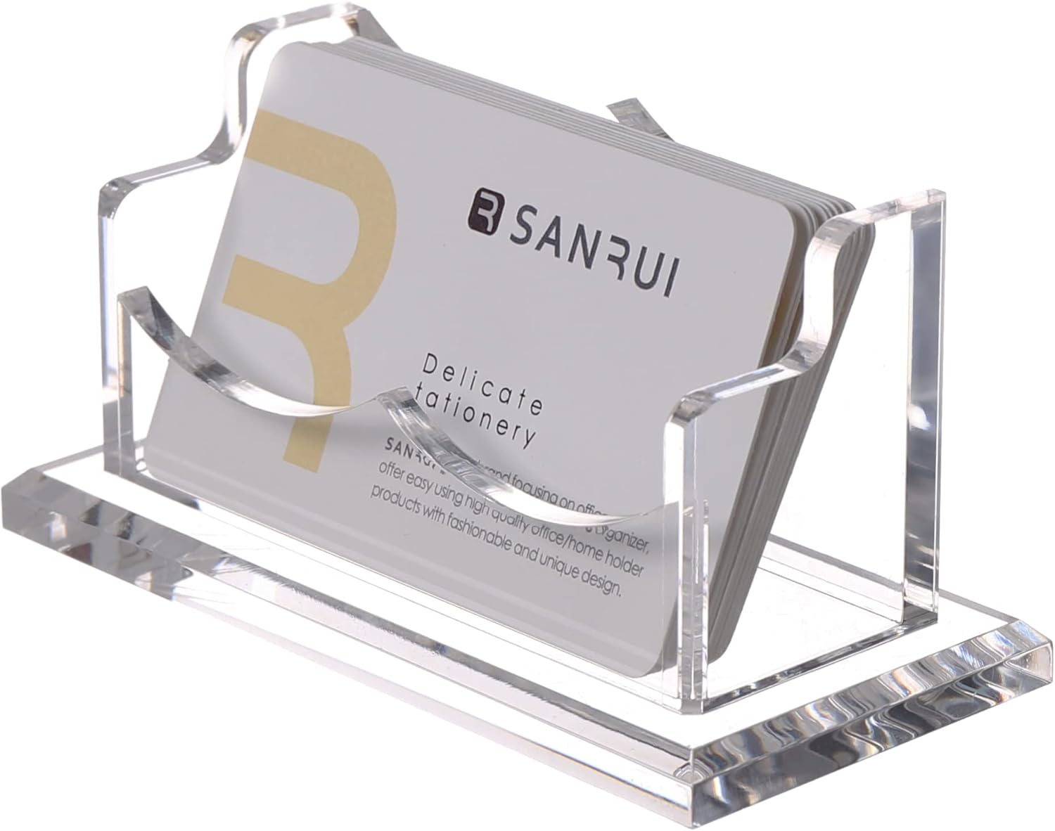 SANRUI Clear Horizontal Business Card Holder Stand for Desk, Acrylic Desktop Display Name Cards Holders Organizer Storage Rack,for Exhibition, Home , Office ,1 Tier 1 Pocket , 60 Card Capacity : Office Products