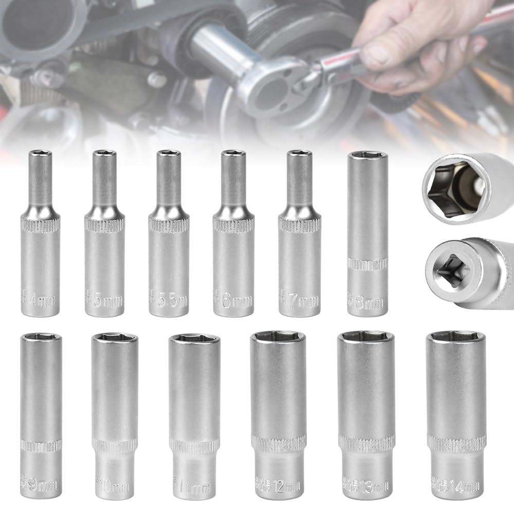 Jeu De Clés à Douille Longues HASKYY 1/4 - 11 Pièces 4-13 Mm - Acier Chrome-Vanadium - Rail Métal