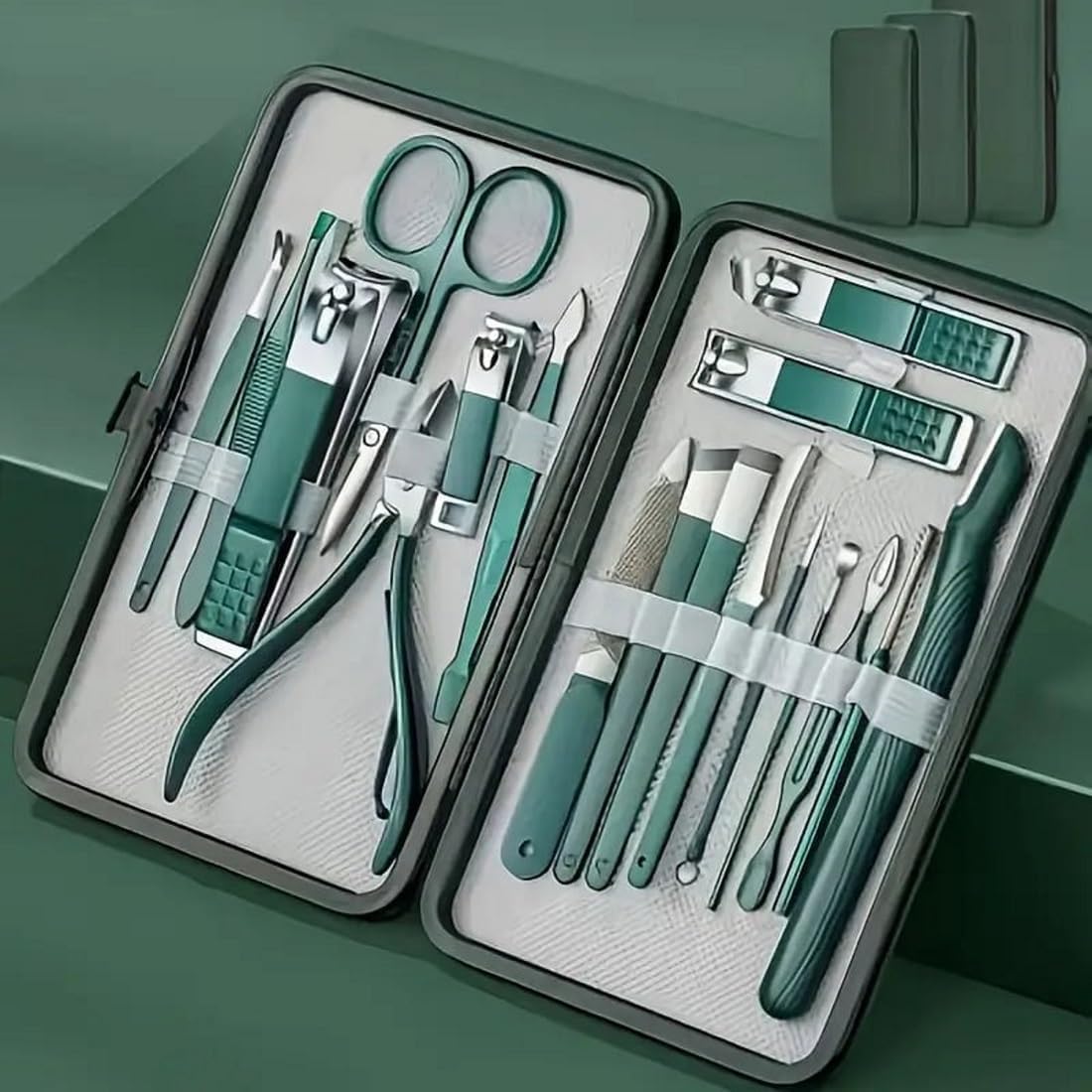 18 in 1 Professional Manicure Pedicure Set, Stainless Steel Nail Clipper Kit with Luxurious Travel Case, Grooming Kit for Men & Women (Green)-image-49