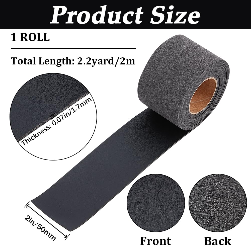 GORGECRAFT Black Leather Strips 50mm x 2m Single Sided Lychee Grain Leather Straps 1.7mm Thick Flat Imitation Leather Cord for DIY Crafts Guitar Belt Bracelets Jewelry Wrapping Handles Making - Image 2