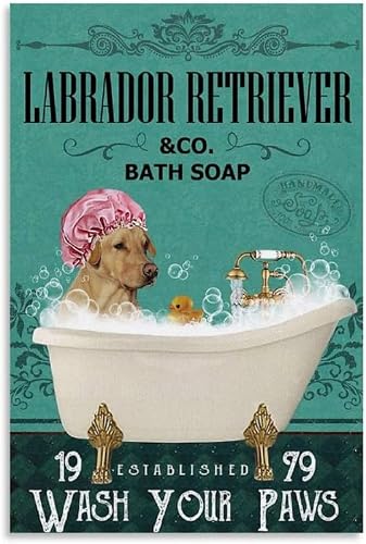 Preeklen Animal Poster Labrador Poster Green Bath Soap Company Labrador Retriever Art Poster And Wall Art Picture Print Modern Family Bedroom Decor Metal Tin Sign 12x16 Inch